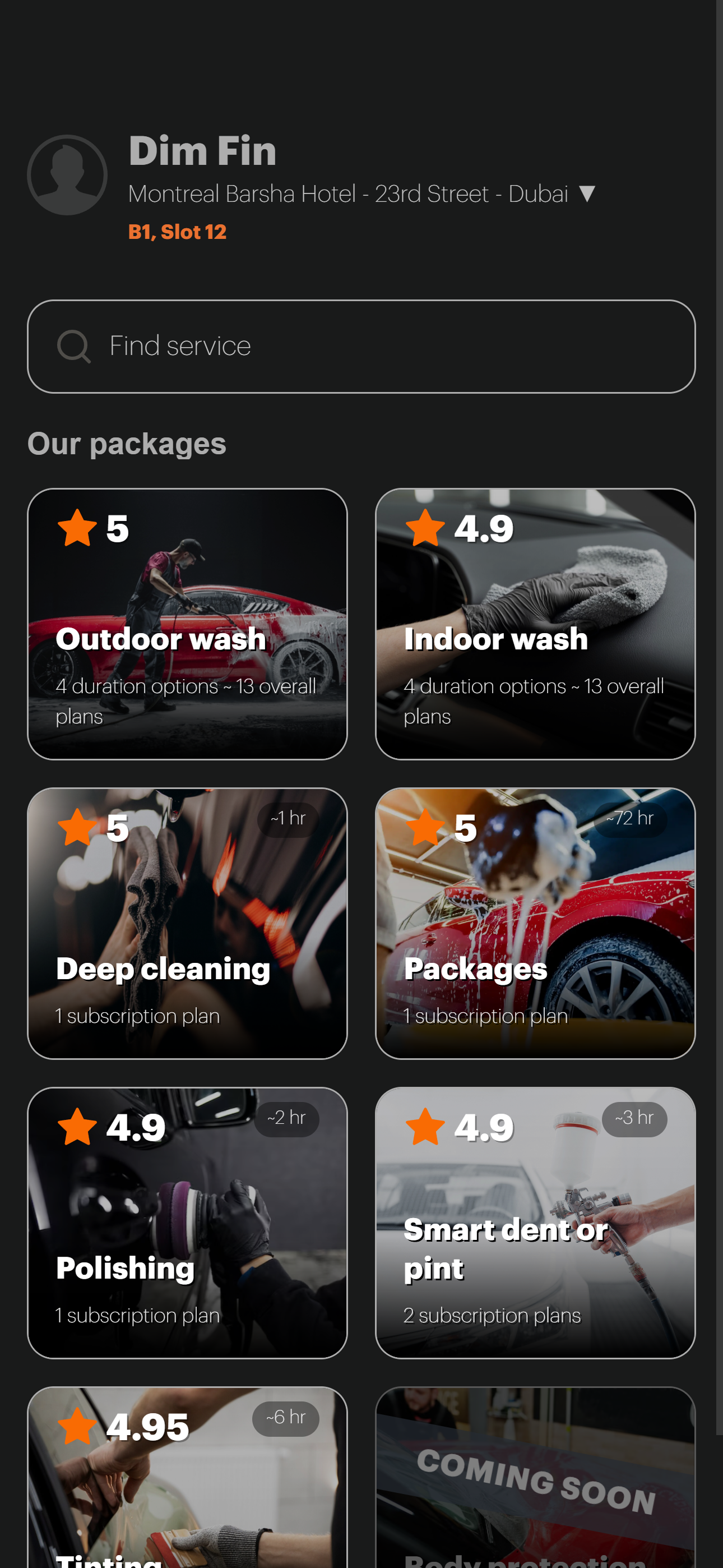 Luminara App — browse car care services